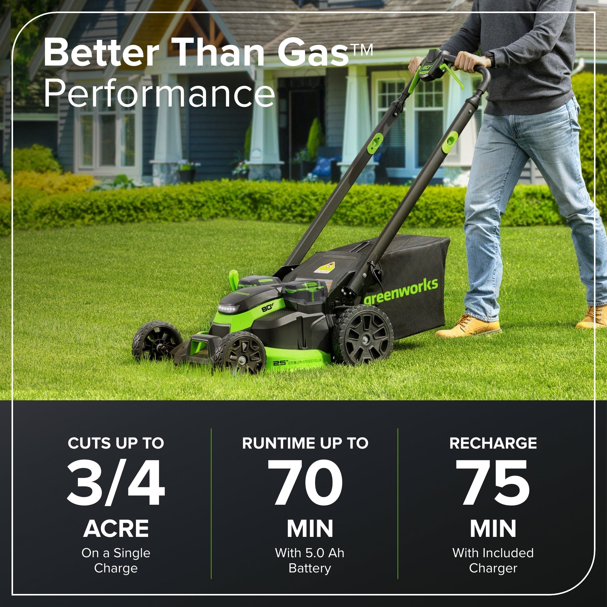 80V 25" Cordless Battery Dual Blade Self-Propelled Mower: 5.0 Ah Battery and Rapid Charger
