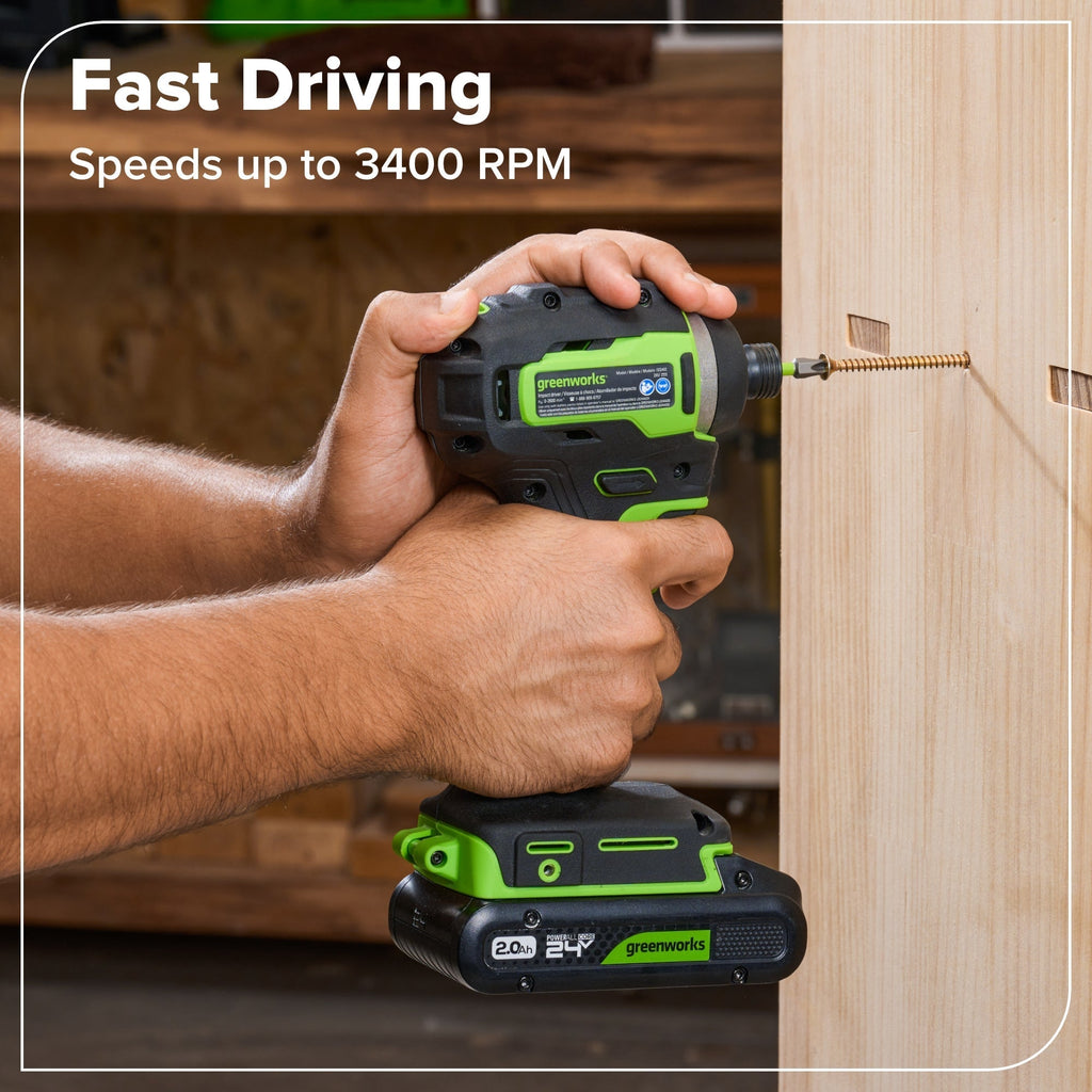 24V Cordless Battery 400 in-lbs Drill / Driver and 1950 in-lbs Impact Driver, Two(2) 2.0 Ah USB-C Batteries and 65W USB-C Fast Charger