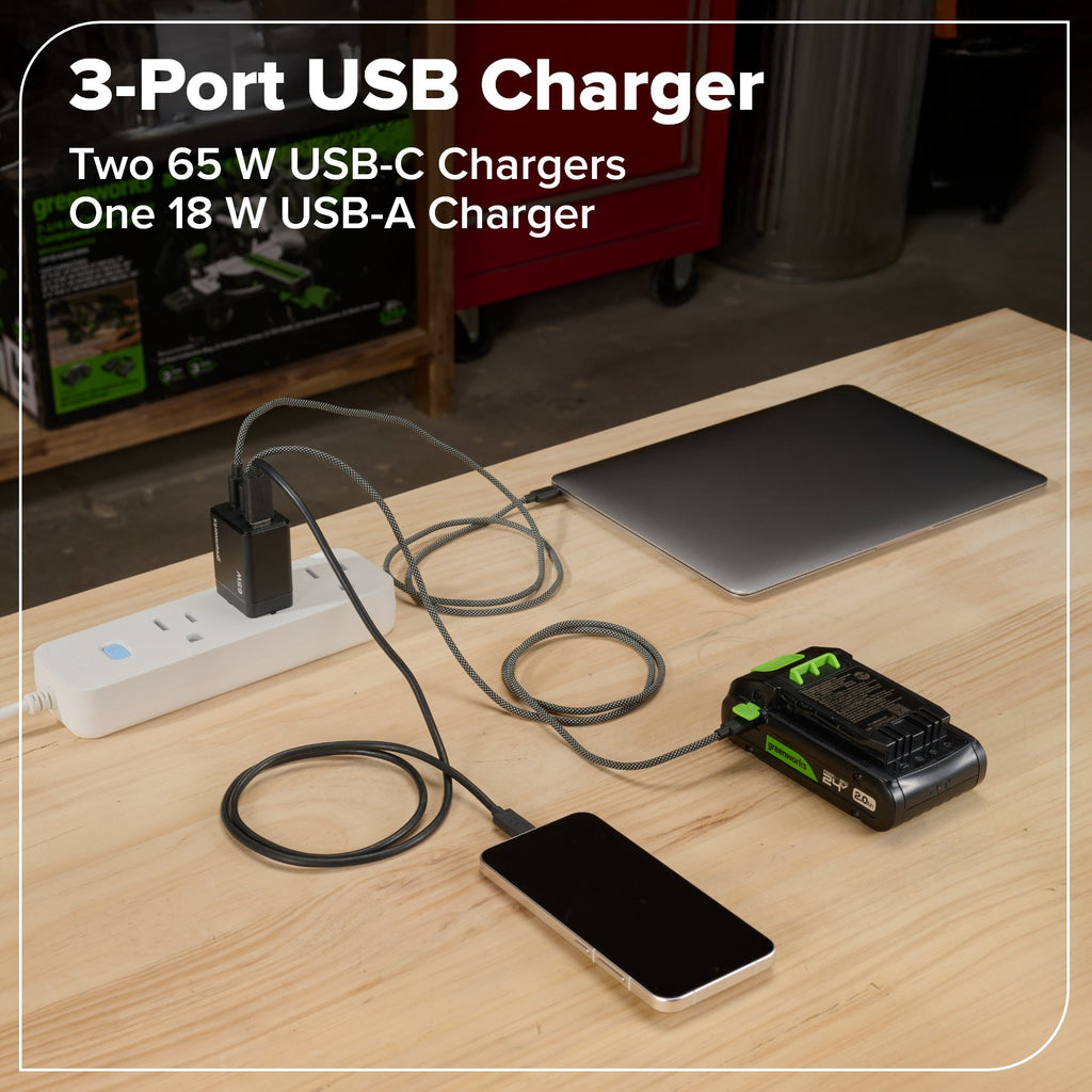 24V Brushless Power Tool 4PC Combo Kit, (1) 4.0 Ah and (1) 2.0 Ah USB-C Batteries and 65W USB-C Fast Charger