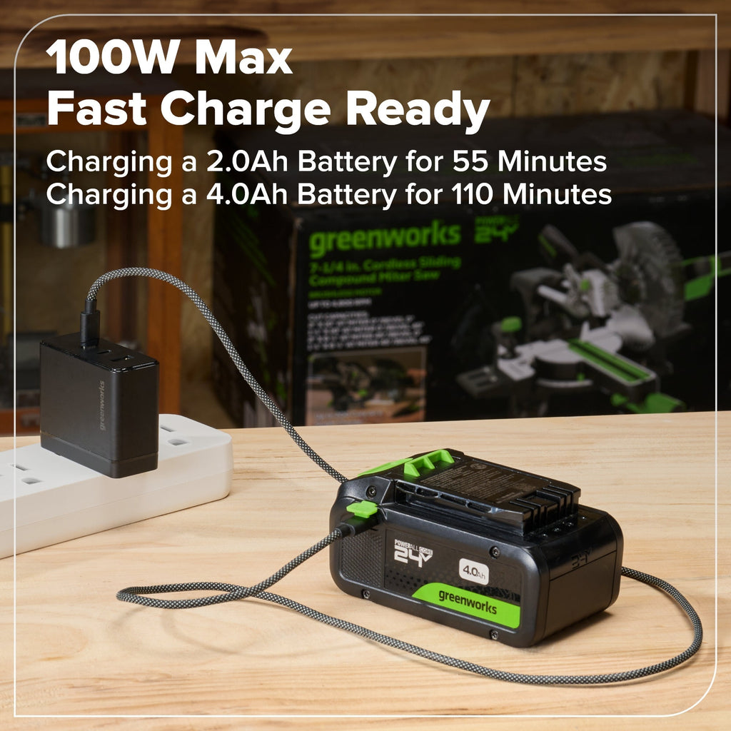 24V Brushless Power Tool 4PC Combo Kit, (1) 4.0 Ah and (1) 2.0 Ah USB-C Batteries and 65W USB-C Fast Charger